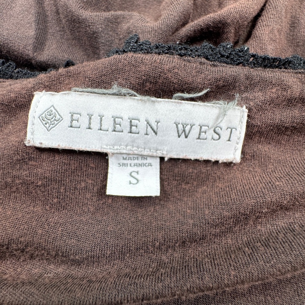 Eileen West Women's Nightgown Henley Ruffle Lace Trim Brown Small Modal Spandex - Picture 6 of 7